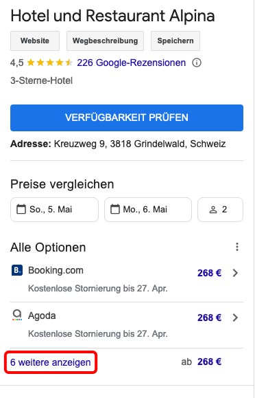 Kostenlose Buchungslinks bei Google hotel Ads